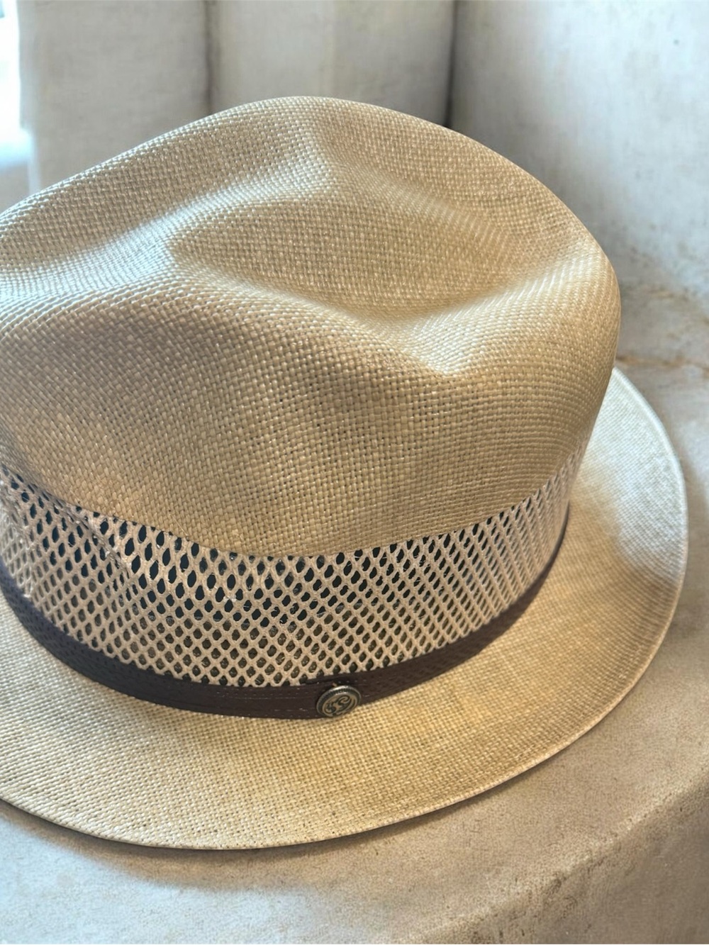 American Hat Makers Tuscany Tan Straw Fedora Trilby Hat